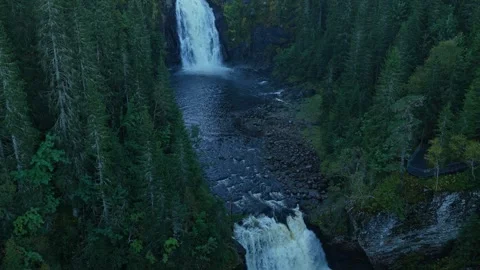 High angle view of roaring Storfossen waterfall in wild terrain, Norway Video stock 320500717