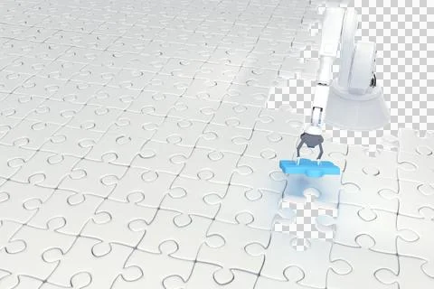 High angle view of robot setting up jigsaw Stock Photos