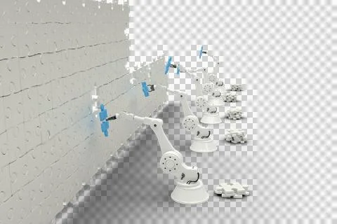 High angle view of robotic hands arranging jigsaw pieces on puzzle 스톡 일러스트