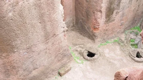 High Angle View of Rock-Hewn Courtyard in Lalibela Ethiopia Stock Footage 341285109