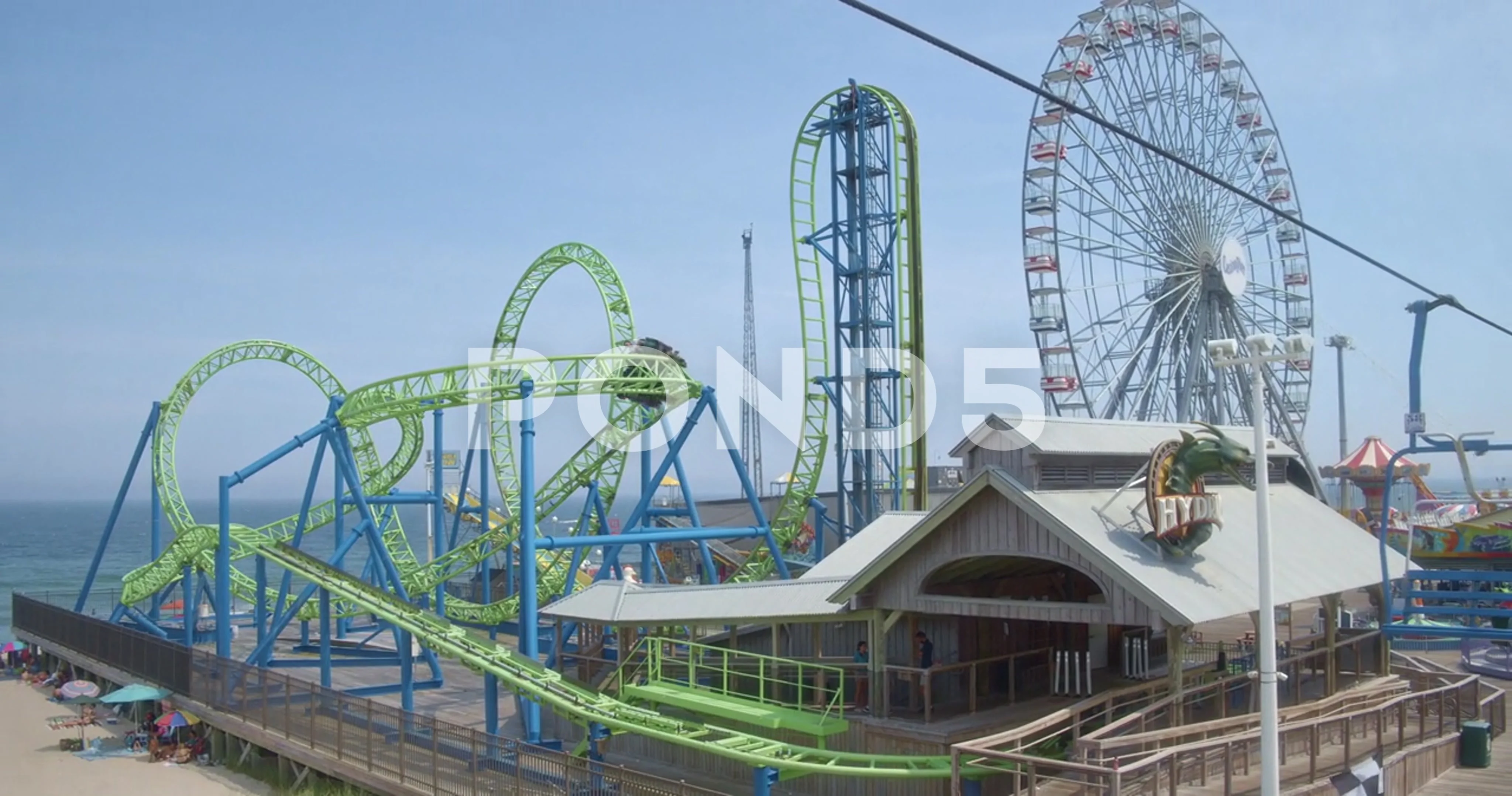 High Angle View Of Roller Coaster On The Boardwalk