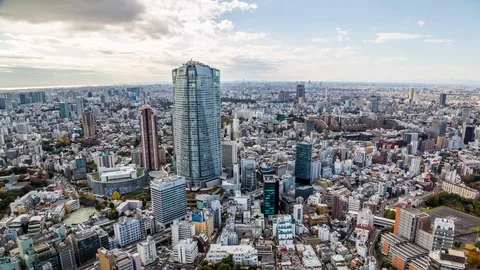 High angle view of Roppongi Hills Mori Tower and Roppongi district time lapse Video stock 118853898