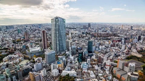 High angle view of Roppongi Hills Mori Tower and Roppongi district time lapse Vídeo Stock 118853980