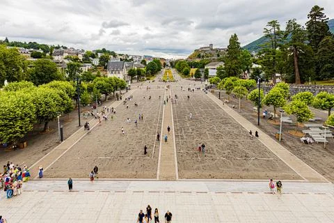 High Angle View of Rosary Esplanade from Upper Terrace in Lourdes Stock Photos