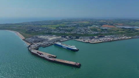 High angle view of Rosslare Harbour Ireland and wexford Coastline with the town Stock Footage 341015032
