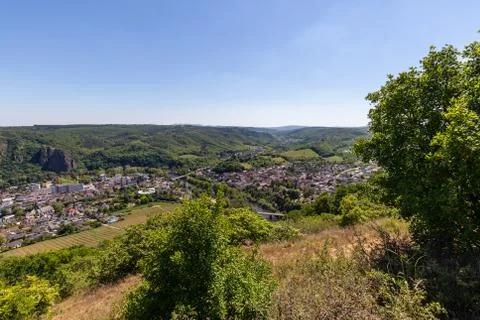 High angle view from the Rotenfels of Bad Muenster am Stein Ebernburg Stock Photos