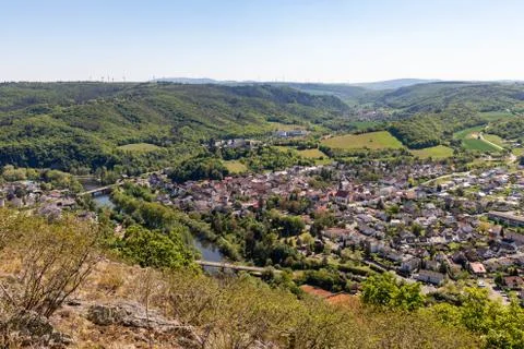 High angle view from the Rotenfels of Bad Muenster am Stein Ebernburg Stock Photos