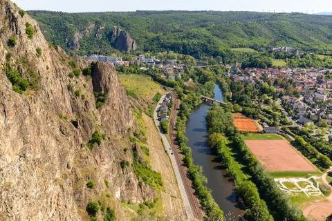 High angle view from the Rotenfels of Bad Muenster am Stein Ebernburg Stock Photos