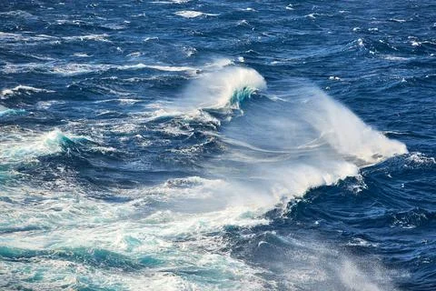 High angle view of rough sea with whitecaps and wind-blown spray on the Aegea Stock Photos