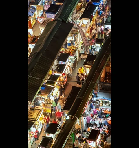 High angle view of Ruifeng Night Market in Kaohsiung, Taiwan. Stock Footage 157040727