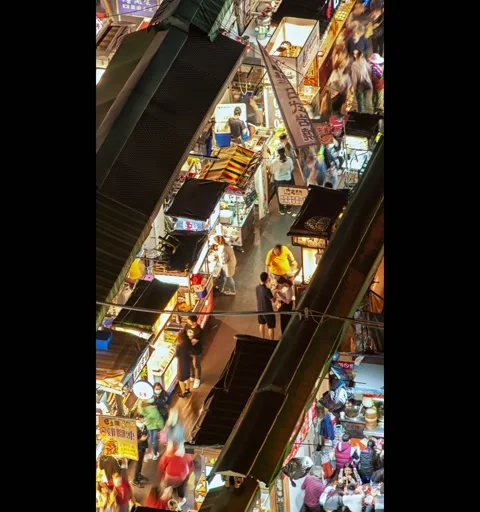 High angle view of Ruifeng Night Market in Kaohsiung, Taiwan. Video stock 157041099