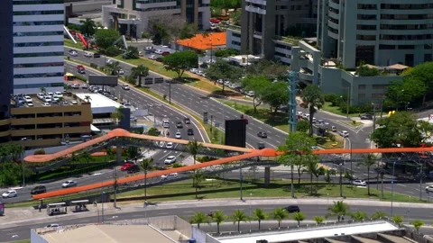 High angle view of runway and traffic at intersection downtown district Stock Footage 163521226