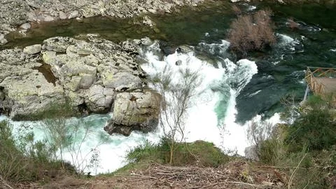 High Angle View of Rushing Water and Rapids on the Paiva River in Arouca Po.. Stock Photos