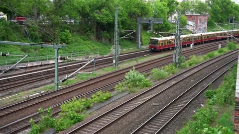 High Angle view of S-Bahn in Berlin. Passing Train. public Transport in Berlin Stock Footage 195817156