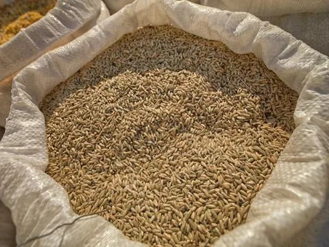 High angle view of a sack of wheat Stock Photos
