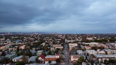 High Angle View of Santa Monica and West Los Angeles Between Dusk and Night Video stock 76692362