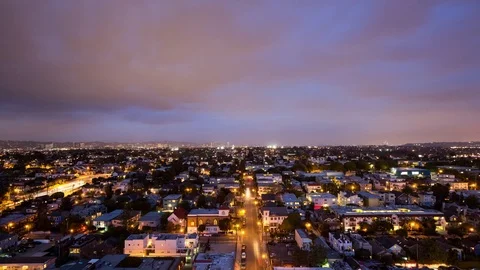 High Angle View of Santa Monica and West Los Angeles Between Dusk and Night 動画素材 76693613