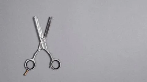 High angle view scissors grey background high angle view scissors grey bac... Stock Photos