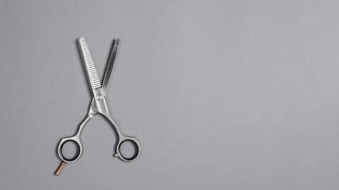 High angle view scissors grey background Stock Photos