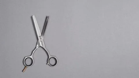 High angle view scissors grey background Stock Photos