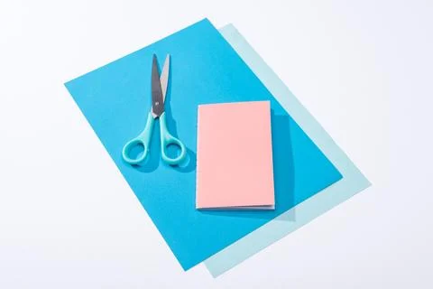 High angle view scissors notebook Stock Photos