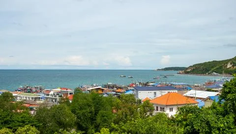 High angle view of the sea There are communities below too. Thailand Stock Photos