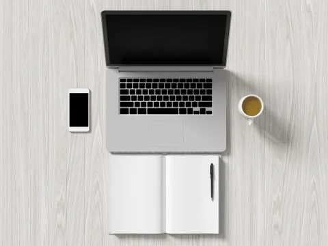 High angle view of a setting table of business workplace. Stock Illustration