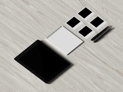 High angle view of a setting table of business workplace. Stock Illustration