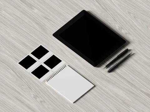 High angle view of a setting table of business workplace. Stock Illustration