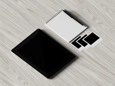 High angle view of a setting table of business workplace. Stock Illustration