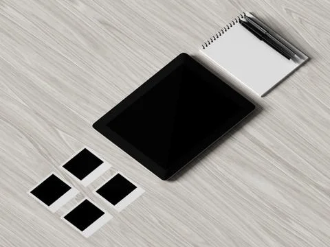 High angle view of a setting table of business workplace. Illustration