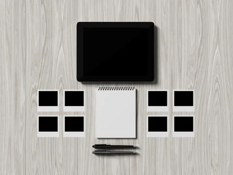 High angle view of a setting table of business workplace. Stock Illustration