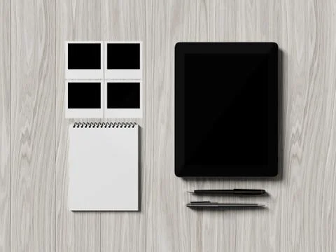 High angle view of a setting table of business workplace. Stock Illustration