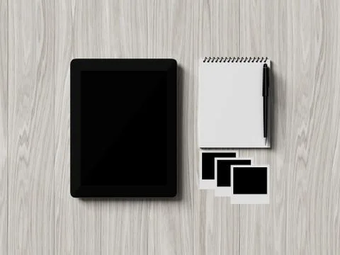 High angle view of a setting table of business workplace. Stock Illustration