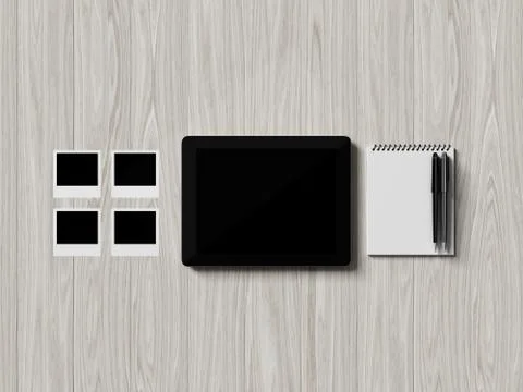 High angle view of a setting table of business workplace. Stock Illustration