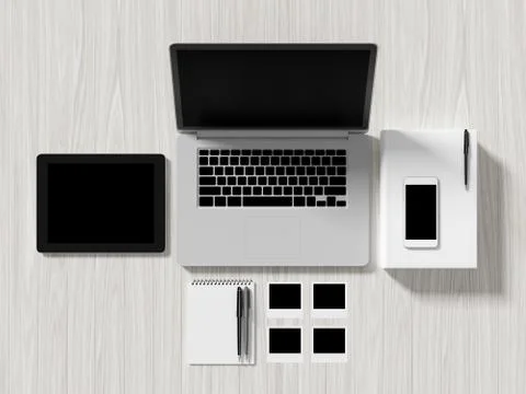 High angle view of a setting table of business workplace. Stock-Illustration