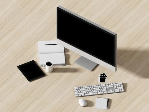 High angle view of a setting table of business workplace. Stock Illustration