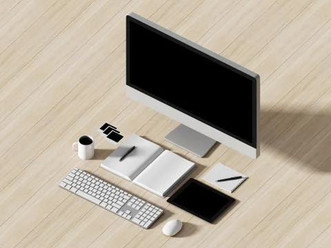 High angle view of a setting table of business workplace. Stock Illustration