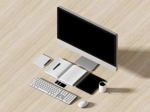 High angle view of a setting table of business workplace. Stock Illustration