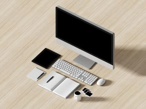 High angle view of a setting table of business workplace. Stock Illustration