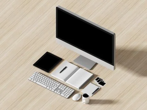 High angle view of a setting table of business workplace. Stock Illustration