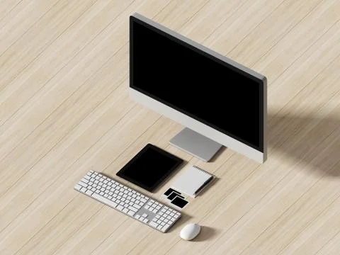 High angle view of a setting table of business workplace. Stock Illustration