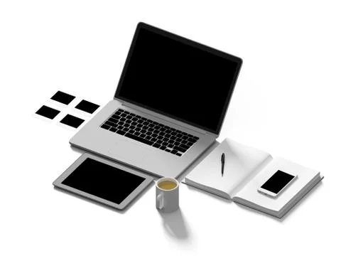 High angle view of a setting table of business workplace. Stock Illustration