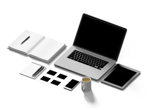 High angle view of a setting table of business workplace. Stock Illustration