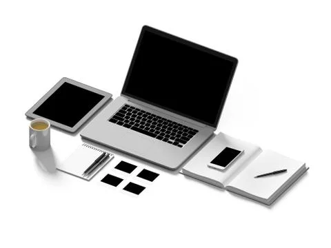 High angle view of a setting table of business workplace. Stock Illustration