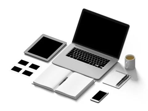 High angle view of a setting table of business workplace. Stock Illustration