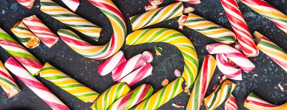 High angle view of a shattered candy canes Stock Photos