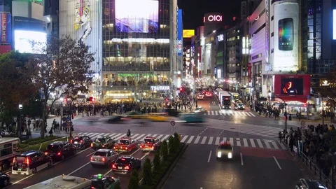 High Angle View of Shibuya Crossing at Night Video stock 76535140