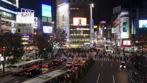 High Angle View of Shibuya Crossing at Night Video stock 76637639