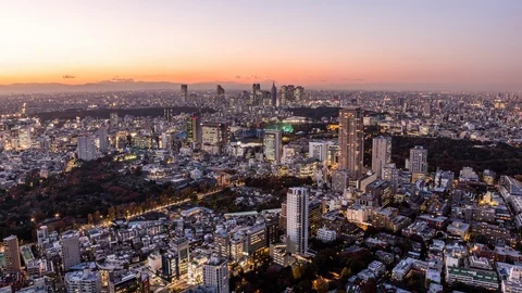 High angle view of Shinjuku district day to night time lapse Stock Footage 118855466